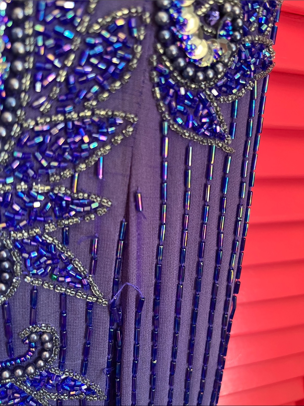 Beaded Purple Prom Dress with V-Neck - Picture 7 of 16
